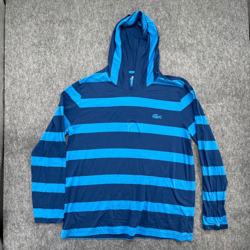 Lacoste Hoodie Mens 7 XXL Blue Striped Long Sleeve T-Shirt Regular Fit